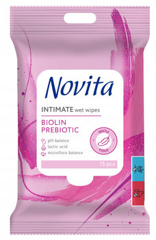 NOVITA Chusteczki nawilżane intymne Biolin prebiotyk 15 sztuk