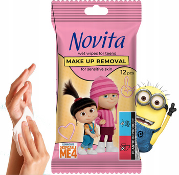 NOVITA Minions Vlhčené odličovacie obrúsky pre tínedžerov, 12 ks.
