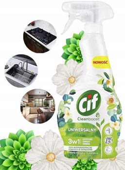 CIF Cleanboost Univerzálny čistiaci sprej 3 v 1 so zeleným čajom a eukalyptom